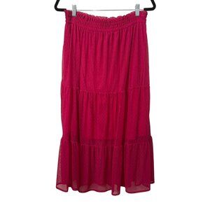 Womens Tiered Midi Skirt Womens Size Large Hot Pink Elastic Waist Lightweight